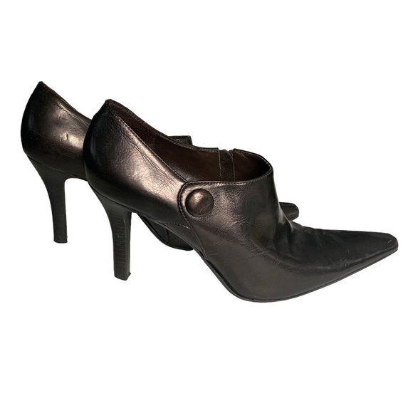 Franco Sarto Asterik Retro Heels 9.5 Dark Brown Copper Side Zipper Pointed Toe - Picture 1 of 7